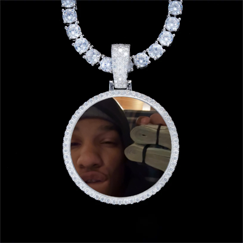 925S & VVS Moissanite 3D Circle Custom Picture Pendant