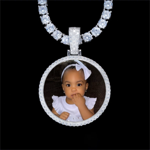 925S & VVS Moissanite 3D Circle Custom Picture Pendant