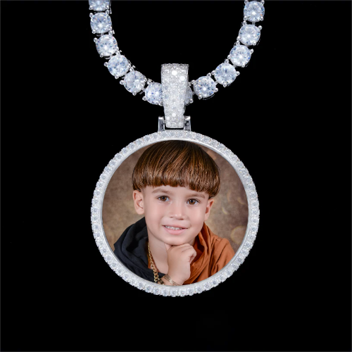 925S & VVS Moissanite 3D Circle Custom Picture Pendant