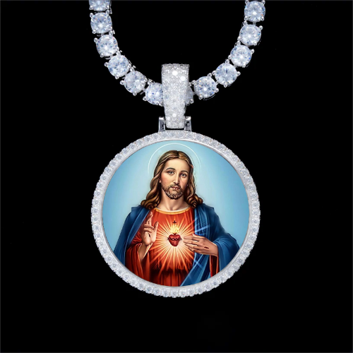 925S & VVS Moissanite 3D Circle Custom Picture Pendant