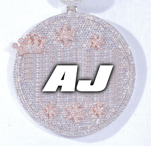 CUSTOM LETTER NECKLACE 3D BIG CROWN DISC