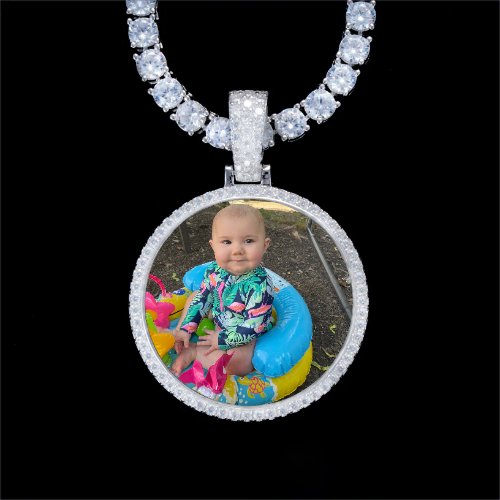925S & VVS Moissanite 3D Circle Custom Picture Pendant