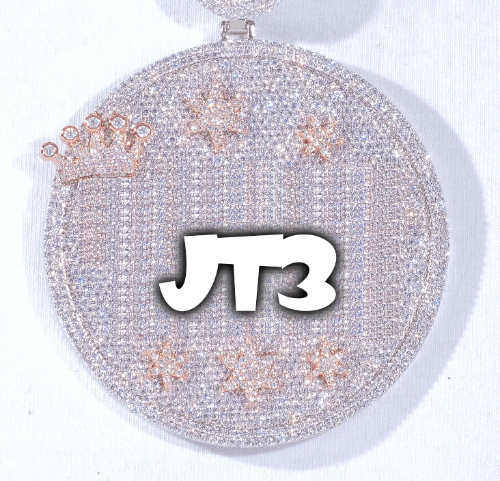 CUSTOM LETTER NECKLACE 3D BIG CROWN DISC