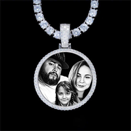 925S & VVS Moissanite 3D Circle Custom Picture Pendant