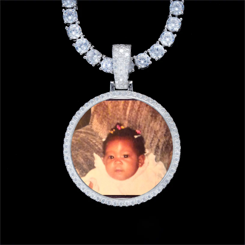 925S & VVS Moissanite 3D Circle Custom Picture Pendant