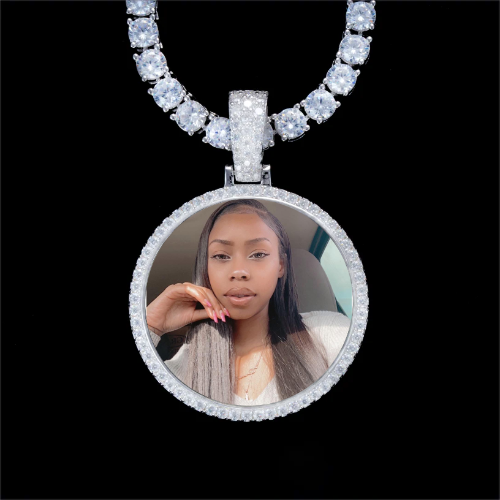 925S & VVS Moissanite 3D Circle Custom Picture Pendant