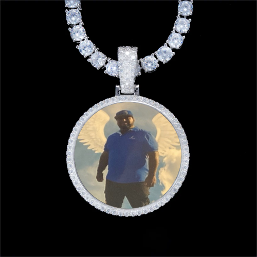 925S & VVS Moissanite 3D Circle Custom Picture Pendant