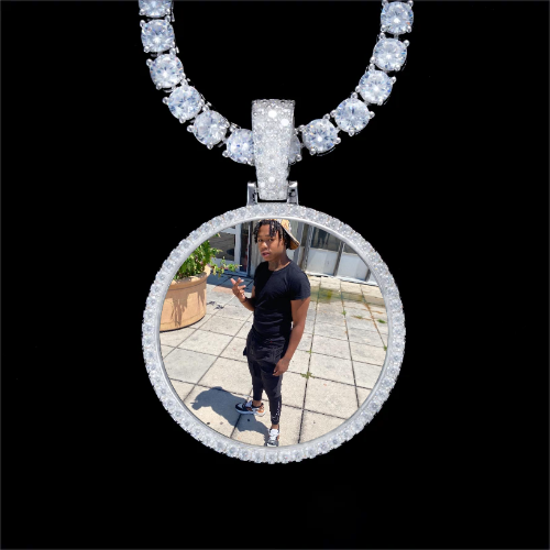 925S & VVS Moissanite 3D Circle Custom Picture Pendant