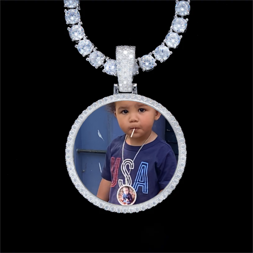 925S & VVS Moissanite 3D Circle Custom Picture Pendant
