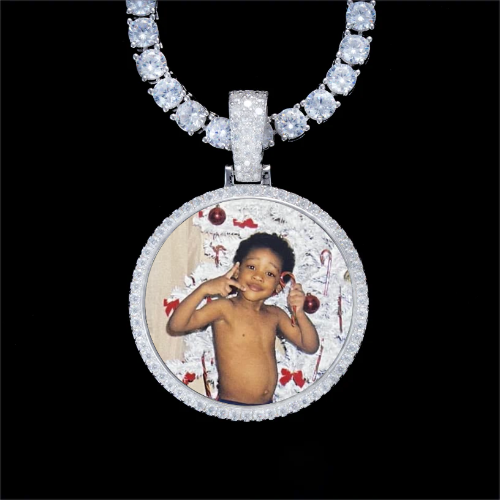 925S & VVS Moissanite 3D Circle Custom Picture Pendant