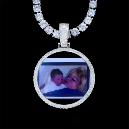 925S & VVS Moissanite 3D Circle Custom Picture Pendant