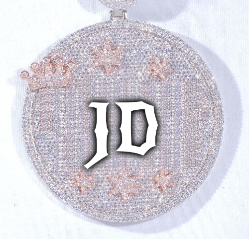 CUSTOM LETTER NECKLACE 3D BIG CROWN DISC