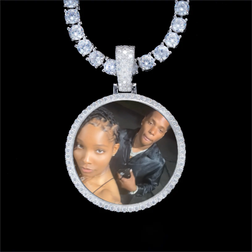 925S & VVS Moissanite 3D Circle Custom Picture Pendant