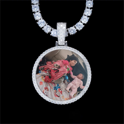925S & VVS Moissanite 3D Circle Custom Picture Pendant