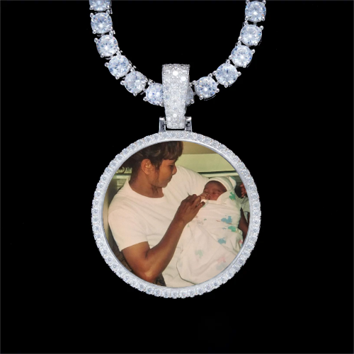 925S & VVS Moissanite 3D Circle Custom Picture Pendant