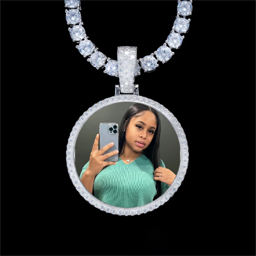 925S & VVS Moissanite 3D Circle Custom Picture Pendant