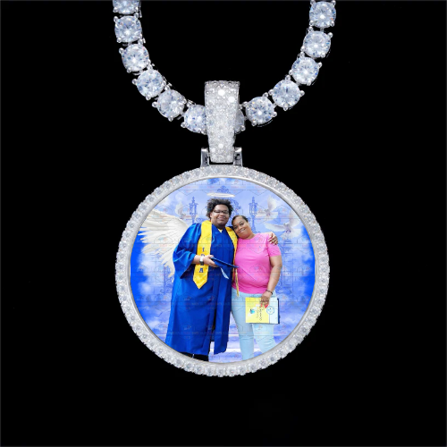 925S & VVS Moissanite 3D Circle Custom Picture Pendant