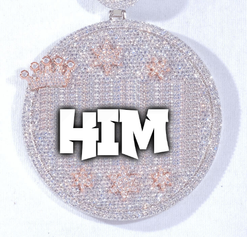 CUSTOM LETTER NECKLACE 3D BIG CROWN DISC