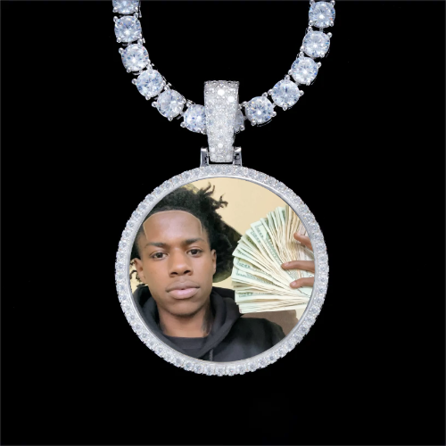 925S & VVS Moissanite 3D Circle Custom Picture Pendant
