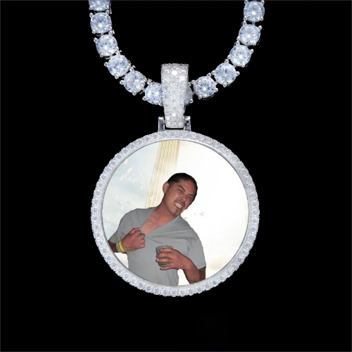 925S & VVS Moissanite 3D Circle Custom Picture Pendant