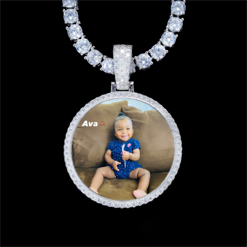 925S & VVS Moissanite 3D Circle Custom Picture Pendant