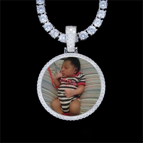 925S & VVS Moissanite 3D Circle Custom Picture Pendant