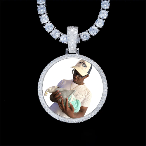 925S & VVS Moissanite 3D Circle Custom Picture Pendant
