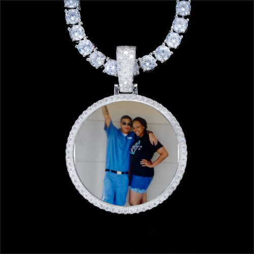 925S & VVS Moissanite 3D Circle Custom Picture Pendant