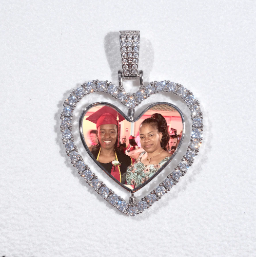 3D Spinning 2-Faced Heart Custom Picture Pendant