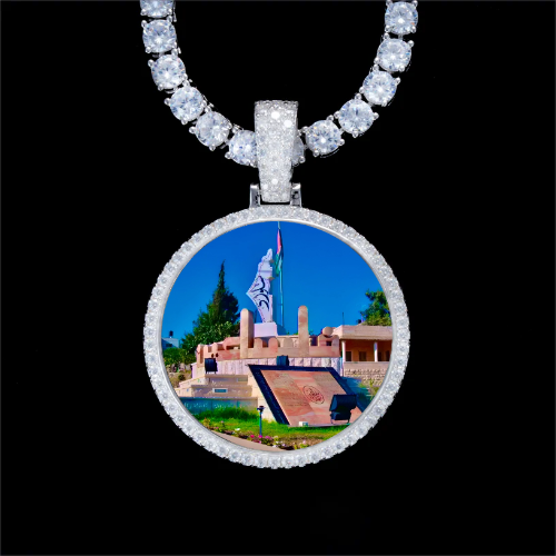 925S & VVS Moissanite 3D Circle Custom Picture Pendant