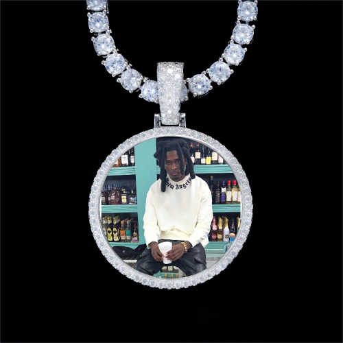 925S & VVS Moissanite 3D Circle Custom Picture Pendant