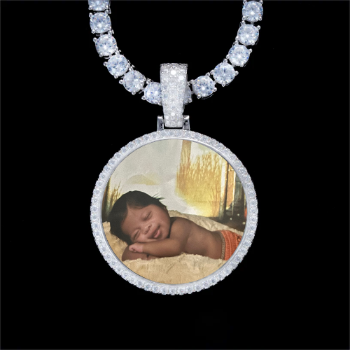 925S & VVS Moissanite 3D Circle Custom Picture Pendant