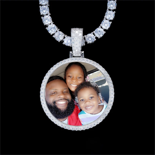 925S & VVS Moissanite 3D Circle Custom Picture Pendant