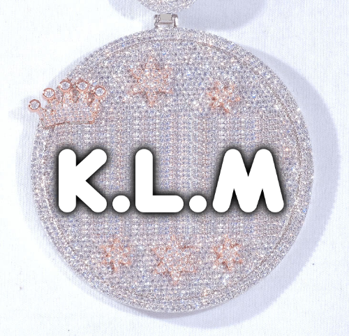 CUSTOM LETTER NECKLACE 3D BIG CROWN DISC