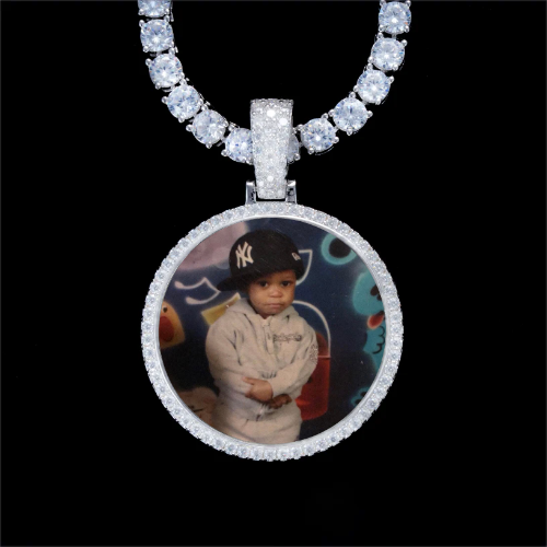925S & VVS Moissanite 3D Circle Custom Picture Pendant