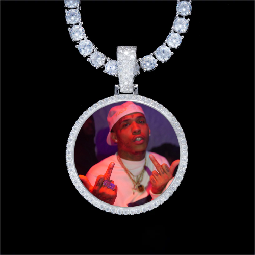 925S & VVS Moissanite 3D Circle Custom Picture Pendant