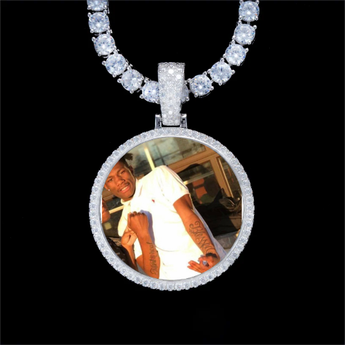 925S & VVS Moissanite 3D Circle Custom Picture Pendant