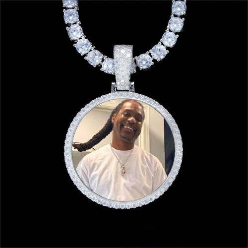 925S & VVS Moissanite 3D Circle Custom Picture Pendant