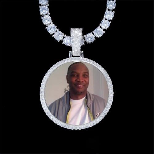 925S & VVS Moissanite 3D Circle Custom Picture Pendant
