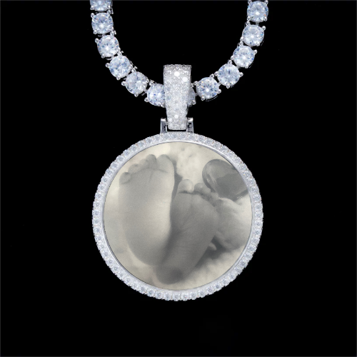 925S & VVS Moissanite 3D Circle Custom Picture Pendant