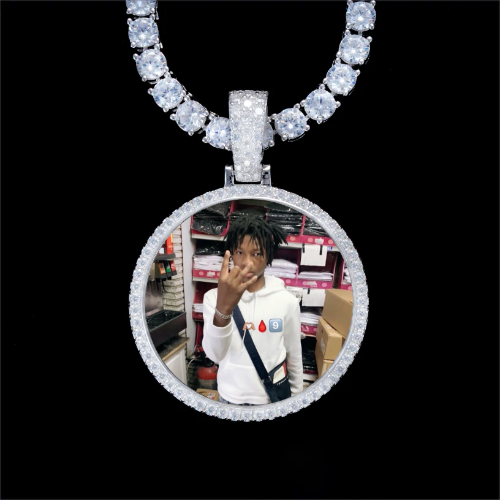 925S & VVS Moissanite 3D Circle Custom Picture Pendant