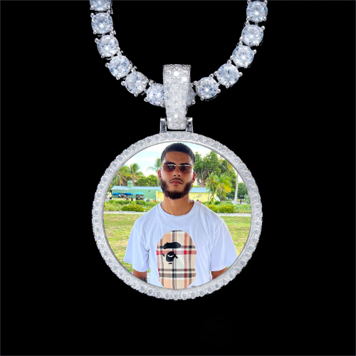 925S & VVS Moissanite 3D Circle Custom Picture Pendant