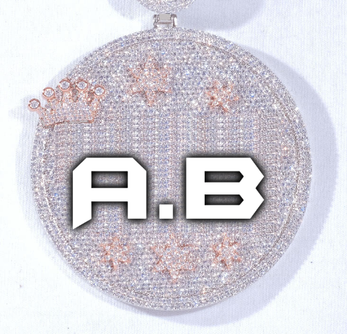 CUSTOM LETTER NECKLACE 3D BIG CROWN DISC