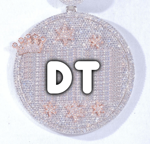 CUSTOM LETTER NECKLACE 3D BIG CROWN DISC