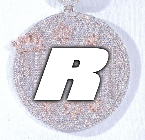 CUSTOM LETTER NECKLACE 3D BIG CROWN DISC