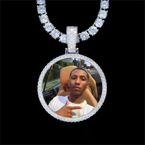 925S & VVS Moissanite 3D Circle Custom Picture Pendant