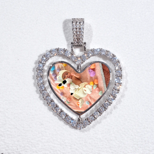 3D Spinning 2-Faced Heart Custom Picture Pendant