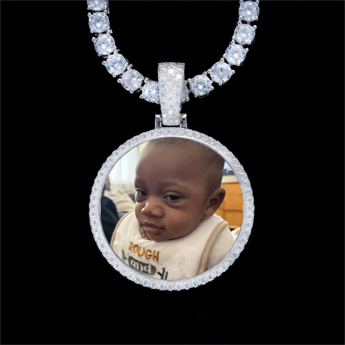 925S & VVS Moissanite 3D Circle Custom Picture Pendant