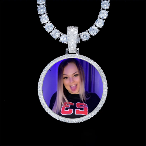 925S & VVS Moissanite 3D Circle Custom Picture Pendant
