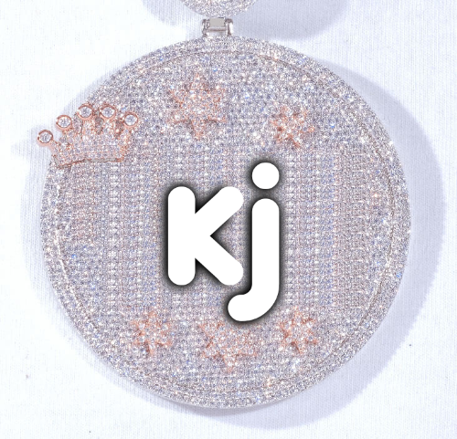 CUSTOM LETTER NECKLACE 3D BIG CROWN DISC